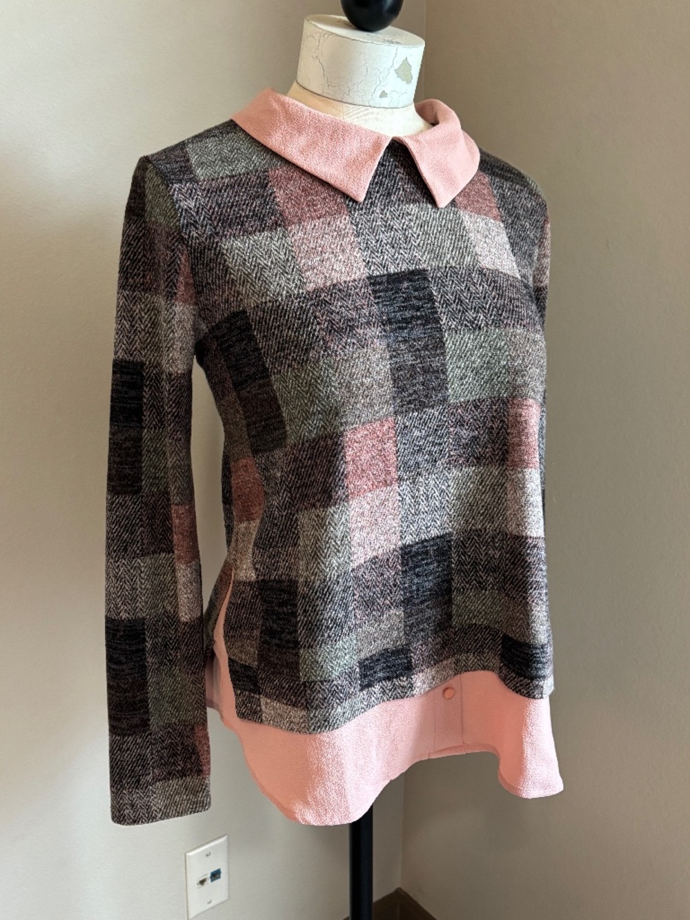 Peter Pan collar Plaid work blouse